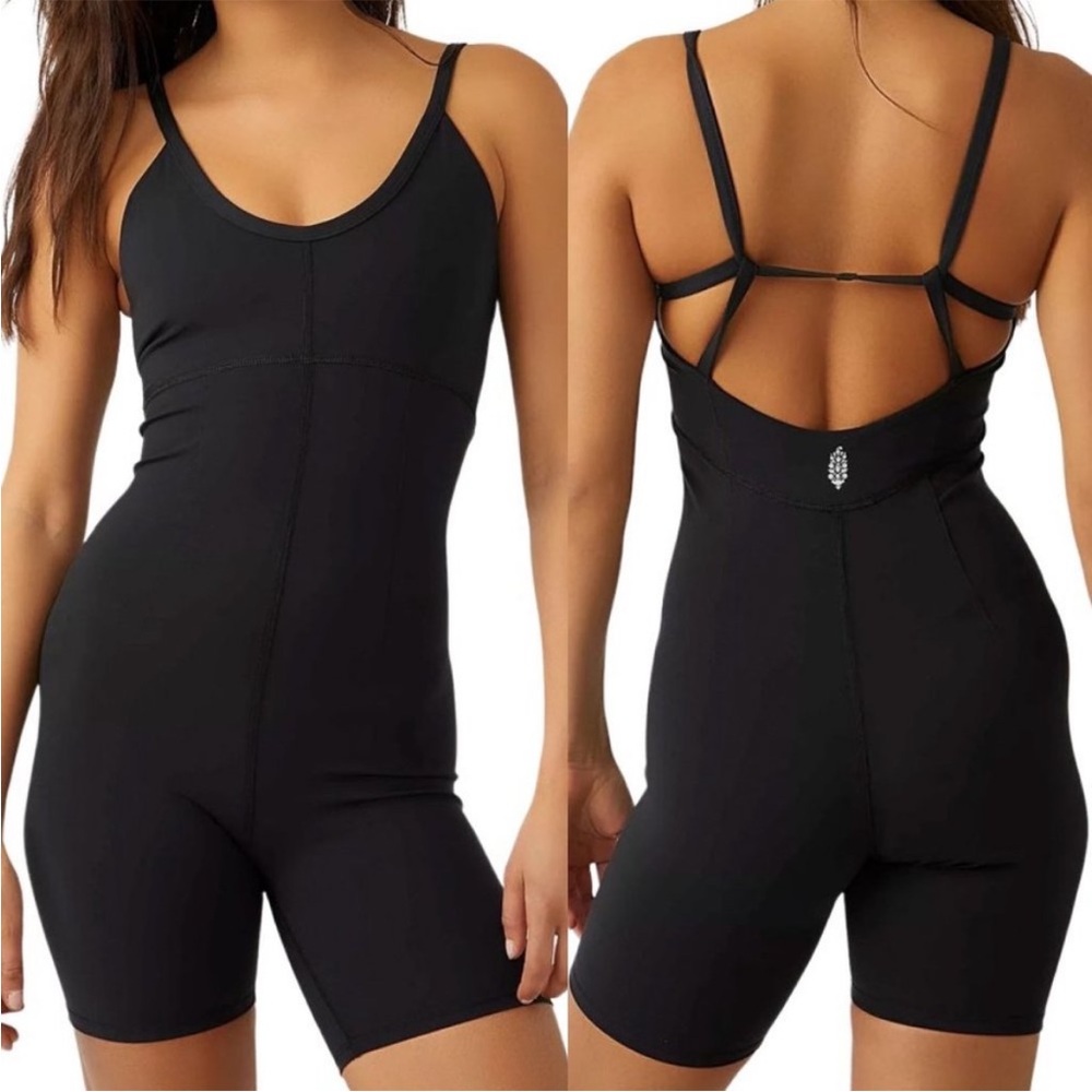 NEW! Free People FP Movement All Star Runsie Bodysuit Romper Black Size Medium